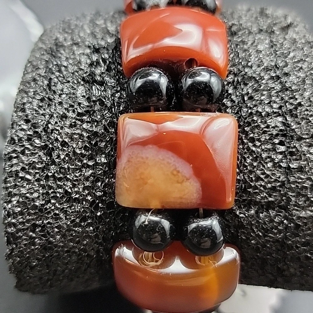Orange Onyx & Spinel 240.00 Cts Stretchable Natural Gemstone Bracelet Beaded Men